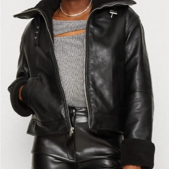💫Aviator•NWT•GAP• Black Sherpa lined Faux Leather Jacket•Sz XL $168 Retail💫 - Picture 4 of 13